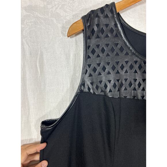 Catherines Dress 1X Black Label Midi Tank Faux Leather Trim Detain Zip - Picture 3 of 10